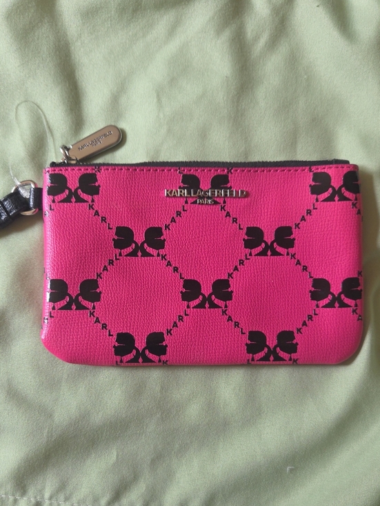 Karl Lagerfeld Handbags - NEW Karl Lagerfeld Hot Pink Wristlet with Black Logo Pattern